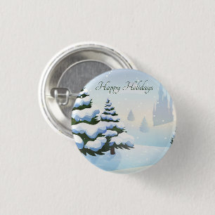 Ein Wintertag mit einem schneebedeckten Weihnachts Button