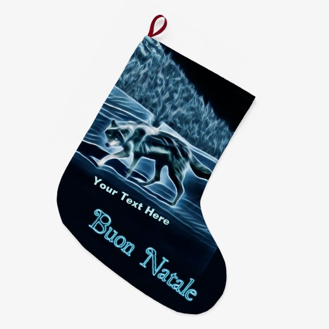 Ein Wolf auf Schnee - Buon Natale Großer Weihnachtsstrumpf (Vorderansicht (hängend))