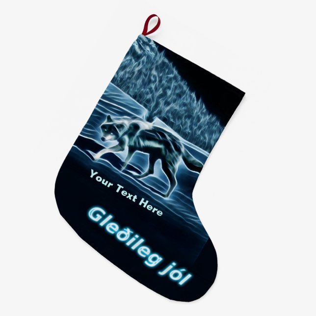 Ein Wolf auf Schnee - Gleðileg Jól Großer Weihnachtsstrumpf (Vorderansicht (hängend))