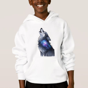 Ein Wolf heult eine sternenklare Galaxie an Hoodie