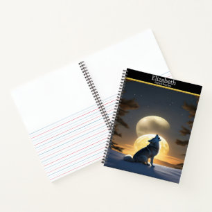 Ein Wolf heult unter dem hellen Mondlicht Notizbuch
