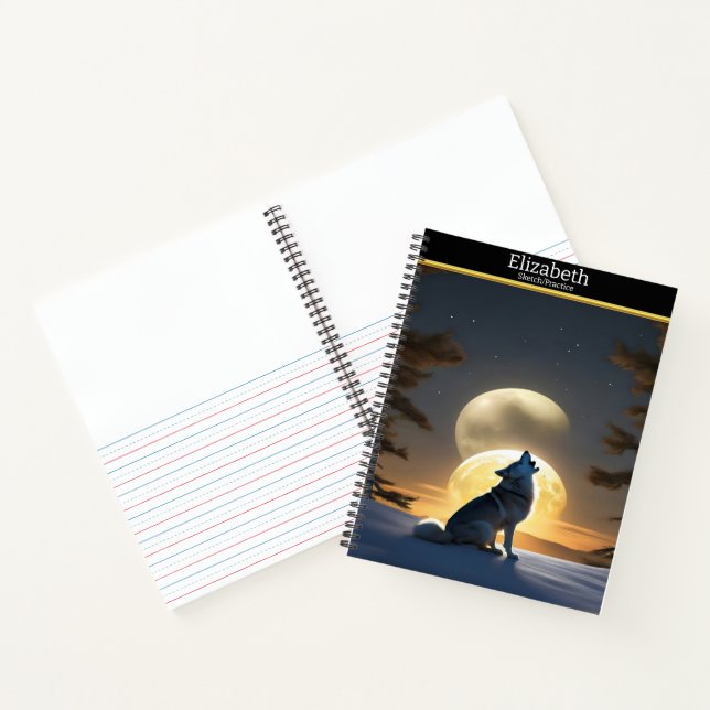 Ein Wolf heult unter dem hellen Mondlicht Notizbuch (Innenseite)