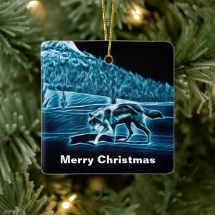 Ein Wolf im Schnee Keramikornament