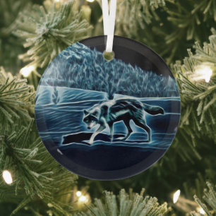 Ein Wolf im Schnee Ornament Aus Glas