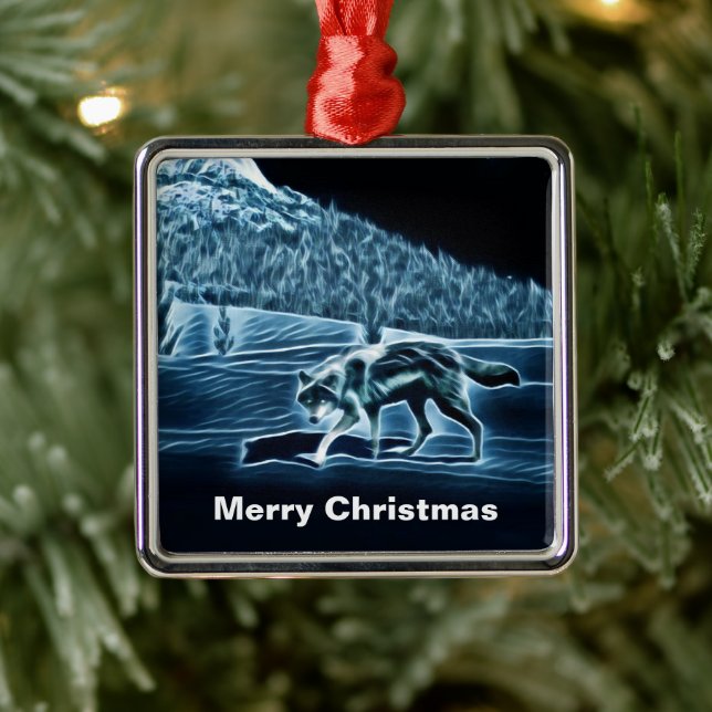 Ein Wolf im Schnee Ornament Aus Metall (Baum)