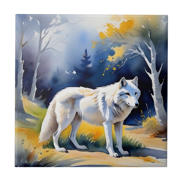 Ein Wolf in einem Aquarell Fliese (Vorderseite)