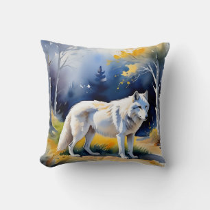 Ein Wolf in einem Aquarell Kissen