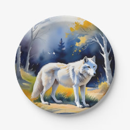 Ein Wolf in einem Aquarell Pappteller