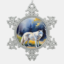Ein Wolf in einem Aquarell Schneeflocken Zinn-Ornament