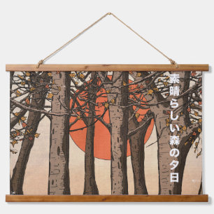 Ein wunderbarer Waldsonnenuntergang Wandteppich Mit Holzrahmen