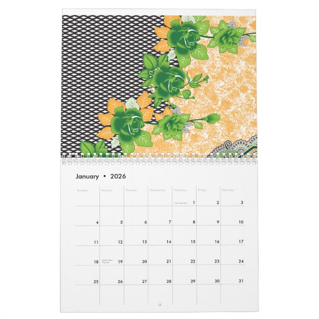 Ein wunderschön gestaltetes Muster aus grün und or Kalender (Jan 2026)
