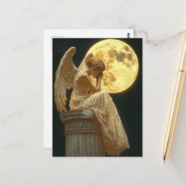 Ein wunderschöner Engel und der Mond Postkarte (Vorderseite/Rückseite Beispiel)