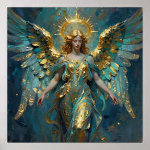 Ein wunderschöner Gold- und Türkis-Engel Poster