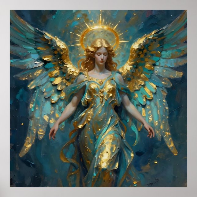 Ein wunderschöner Gold- und Türkis-Engel  Poster (Vorne)