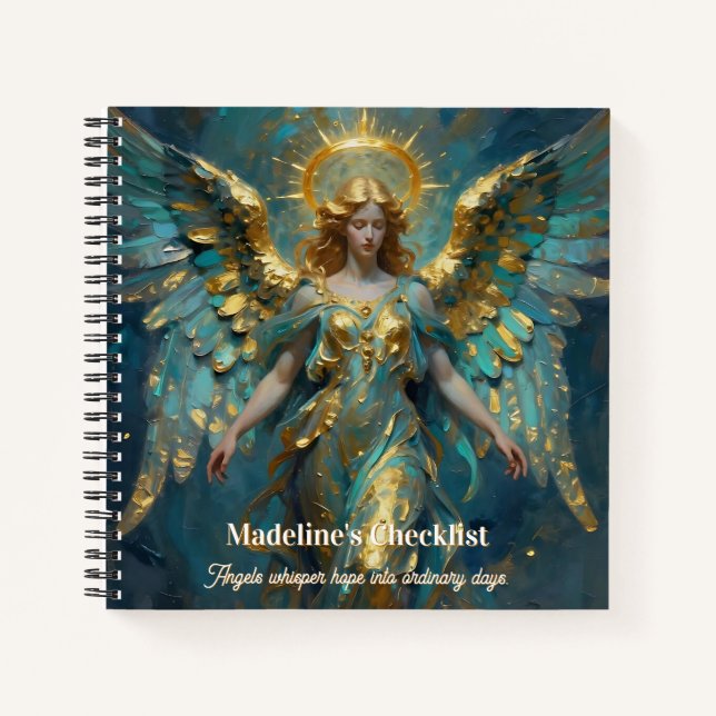 Ein wunderschöner, personalisierter Engel aus Gold Notizbuch (Vorderseite)