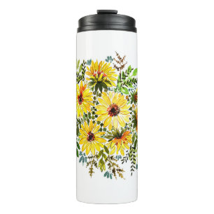 Ein wunderschönes Aquarellbouquet, schöner gelber Thermosbecher