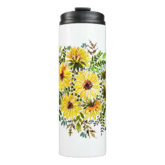 Ein wunderschönes Aquarellbouquet, schöner gelber  Thermosbecher