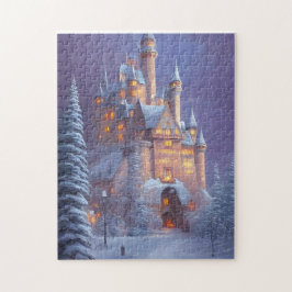 Ein wunderschönes Schloss im Schnee erhellt