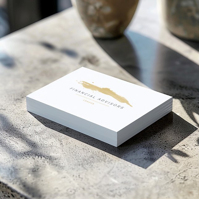 Ein Your Colour, golpaint Splash Visitenkarte (Minimalist gold brush business card with modern text for financial advisors.)