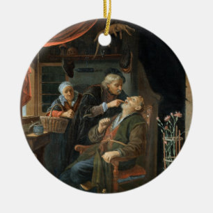 Ein Zahnarzt, der den Zahn eines alten Mannes Keramikornament