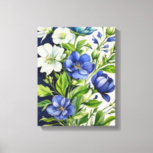 Ein zarter Tanz mit blauen und weißen Blume Leinwanddruck