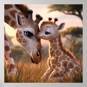 Ein zärtlicher Moment zwischen Giraffen: Mutter un Poster