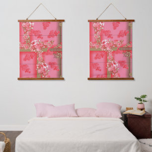 Ein zauberhaftes Blumenmuster in Rosa und Rosa. Wandteppich Mit Holzrahmen