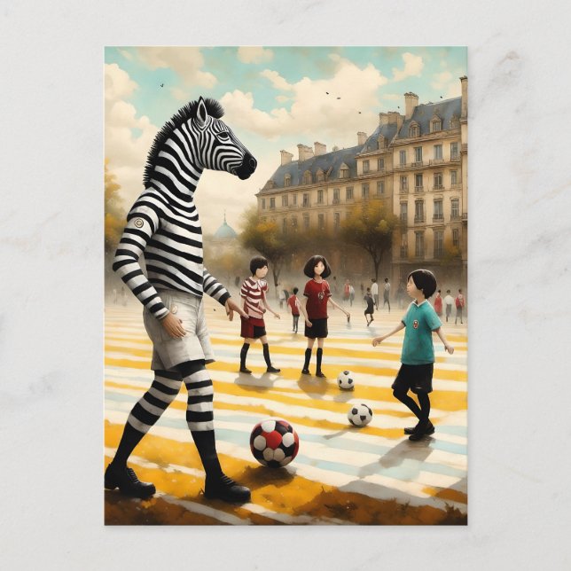 Ein Zebra-Schiedsrichter in einem Fußballspiel Postkarte (Vorderseite)
