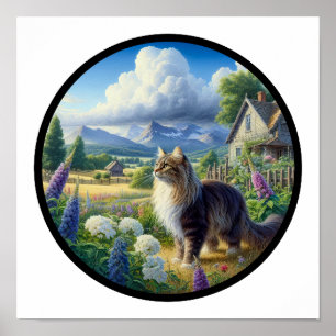 Ein zirkuläres 3D-Bild einer häuslichen Longhair-K Poster