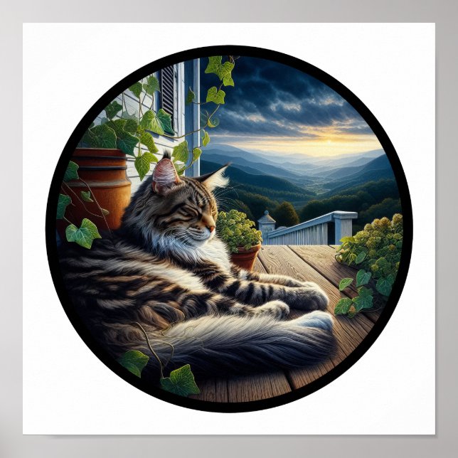 Ein zirkuläres 3D-Bild einer schönen Maine-Coon-Ka Poster (Vorne)