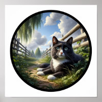 Ein zirkuläres 3D Bild einer schönen Tuxedo Katze