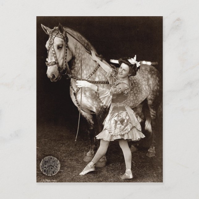 Ein Zirkus-Mädchen und Pferd Postkarte (Vorderseite)