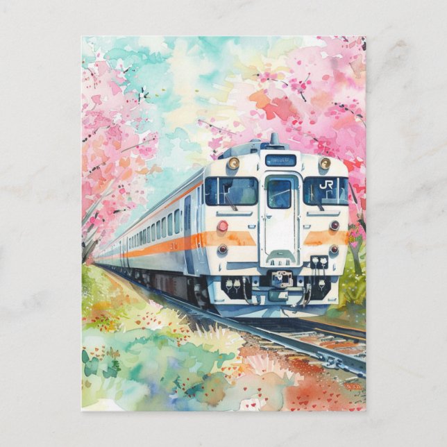 Ein Zug im Frühling Postkarte (Vorderseite)