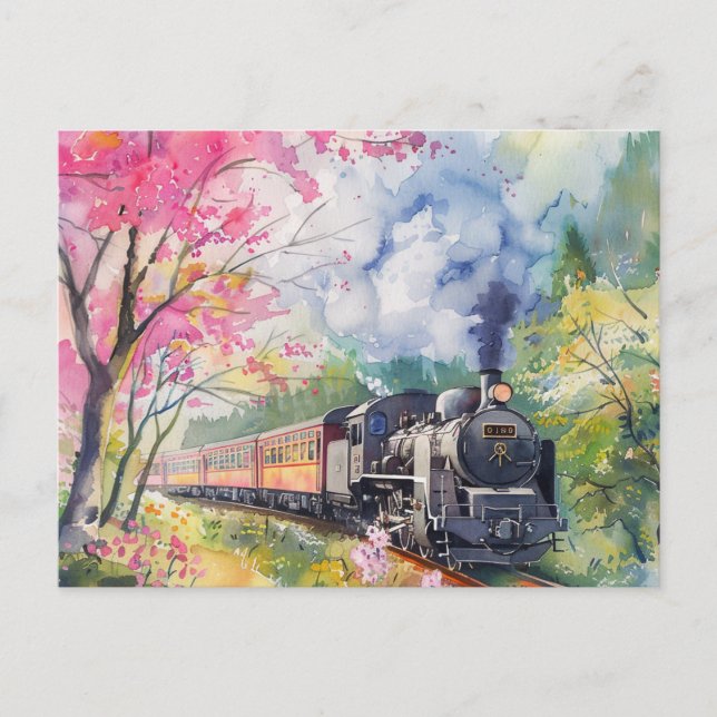 Ein Zug im Frühling Postkarte (Vorderseite)