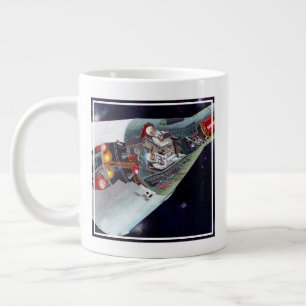 Ein zweiköpfiges Gemini-Raumschiff im Flug entführ Jumbo-Tasse