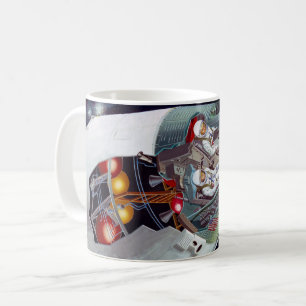 Ein zweiköpfiges Gemini-Raumschiff im Flug entführ Kaffeetasse