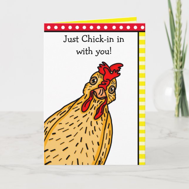 Einchecken auf einem Freund Funny Chicken Karte (Vorderseite)