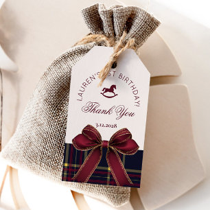 EinDerful 1. Geburtstags-Schleife Kariert Vintage  Geschenkanhänger