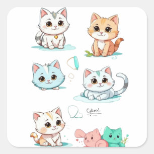 Eine 2D-Cartoon-Katze Quadratischer Aufkleber