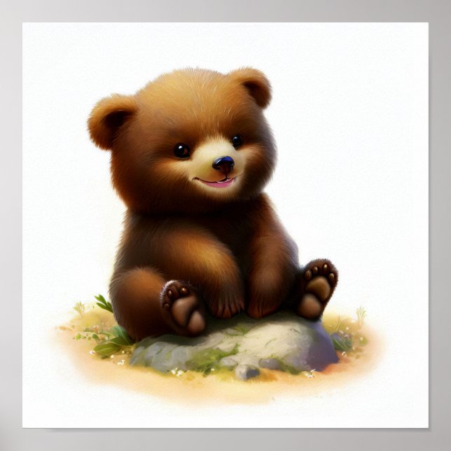 Eine 3D-Aquarellmalerei auf einem Grizzly Bärenkub Poster (Vorne)