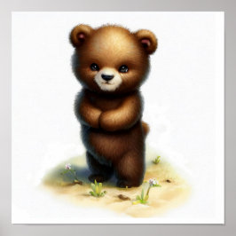 Eine 3D-Aquarellmalerei auf einem Grizzly Bärenkub Poster