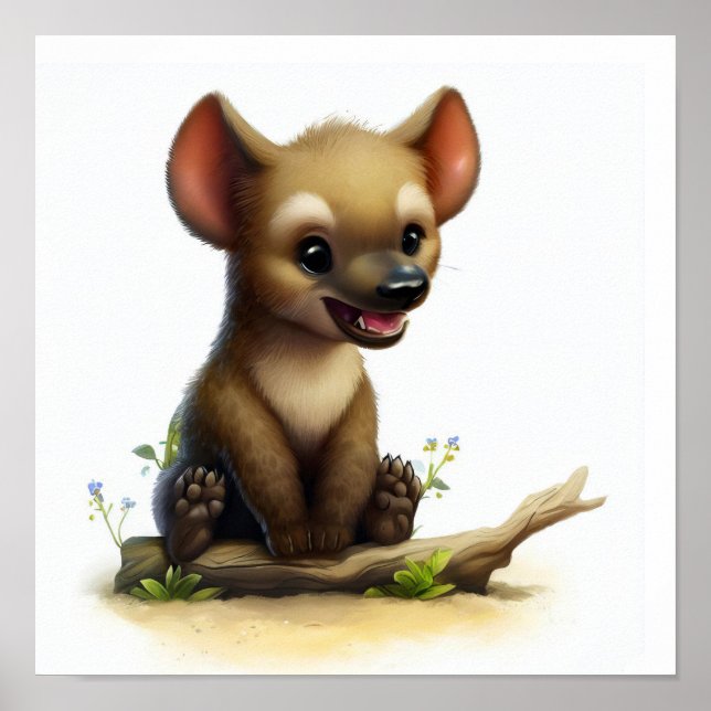 Eine 3D-Aquarellmalerei einer Niedlichen Hyena Poster (Vorne)