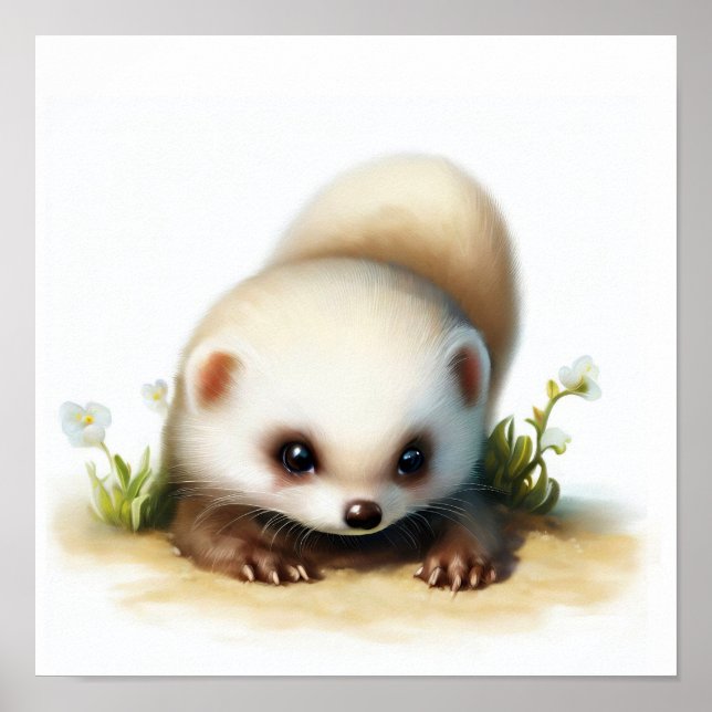 Eine 3D-Aquarellmalerei eines eurasischen Ermine Poster (Vorne)