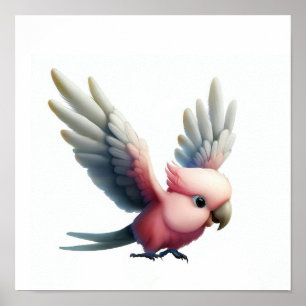 Eine 3D-Aquarellmalerei eines Niedlichen Galah-Coc Poster