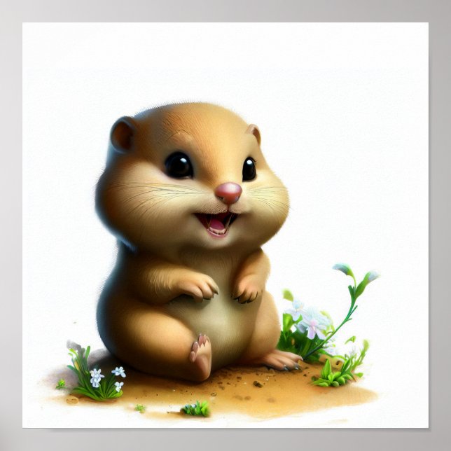 Eine 3D-Aquarellmalerei eines Niedlichen jungen Go Poster (Vorne)