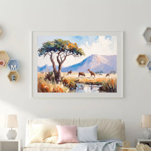 Eine afrikanische Landschaft in goldenem Licht Poster