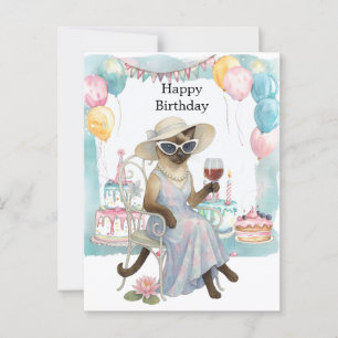 Eine ähnliche Katze trinkt Wein Happy Birthday Postkarte