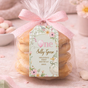 Eine alberne Gans Gingham Blumen Erster Geburtstag Geschenkanhänger