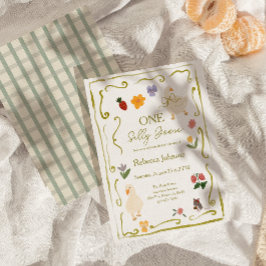 Eine alberne Gans Gingham Cottagecore Erstes Gebur Einladung
