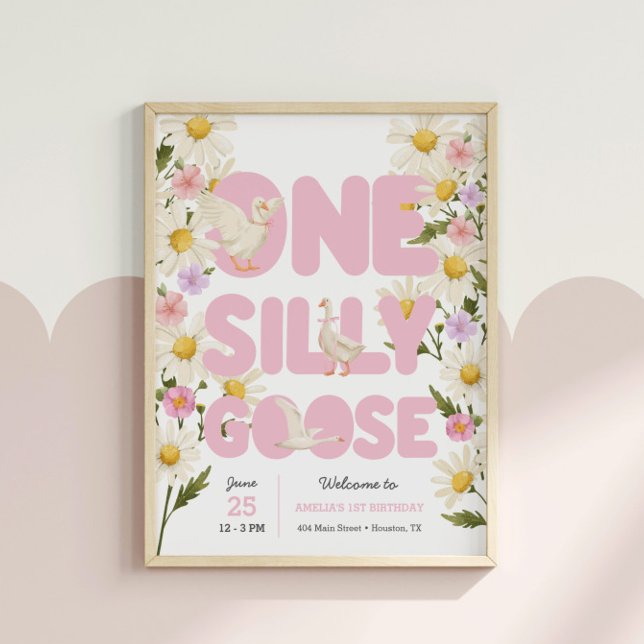 Eine Alberne Gans | Pink Floral Girls 1. Geburtsta Poster (Von Creator hochgeladen)